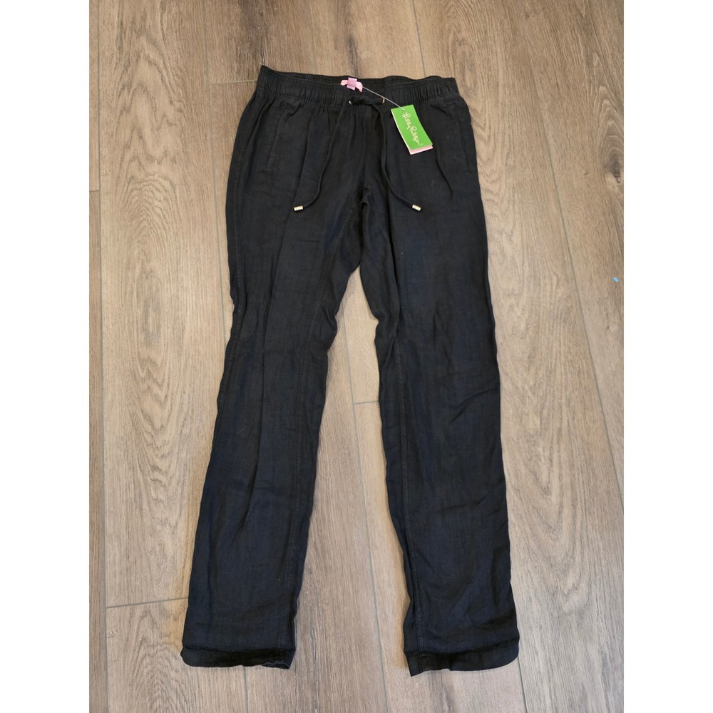 NWT Lilly Pulitzer Size Small Aden 100% Linen Black Onyx Pants Preppy Resortwear - Picture 5 of 8